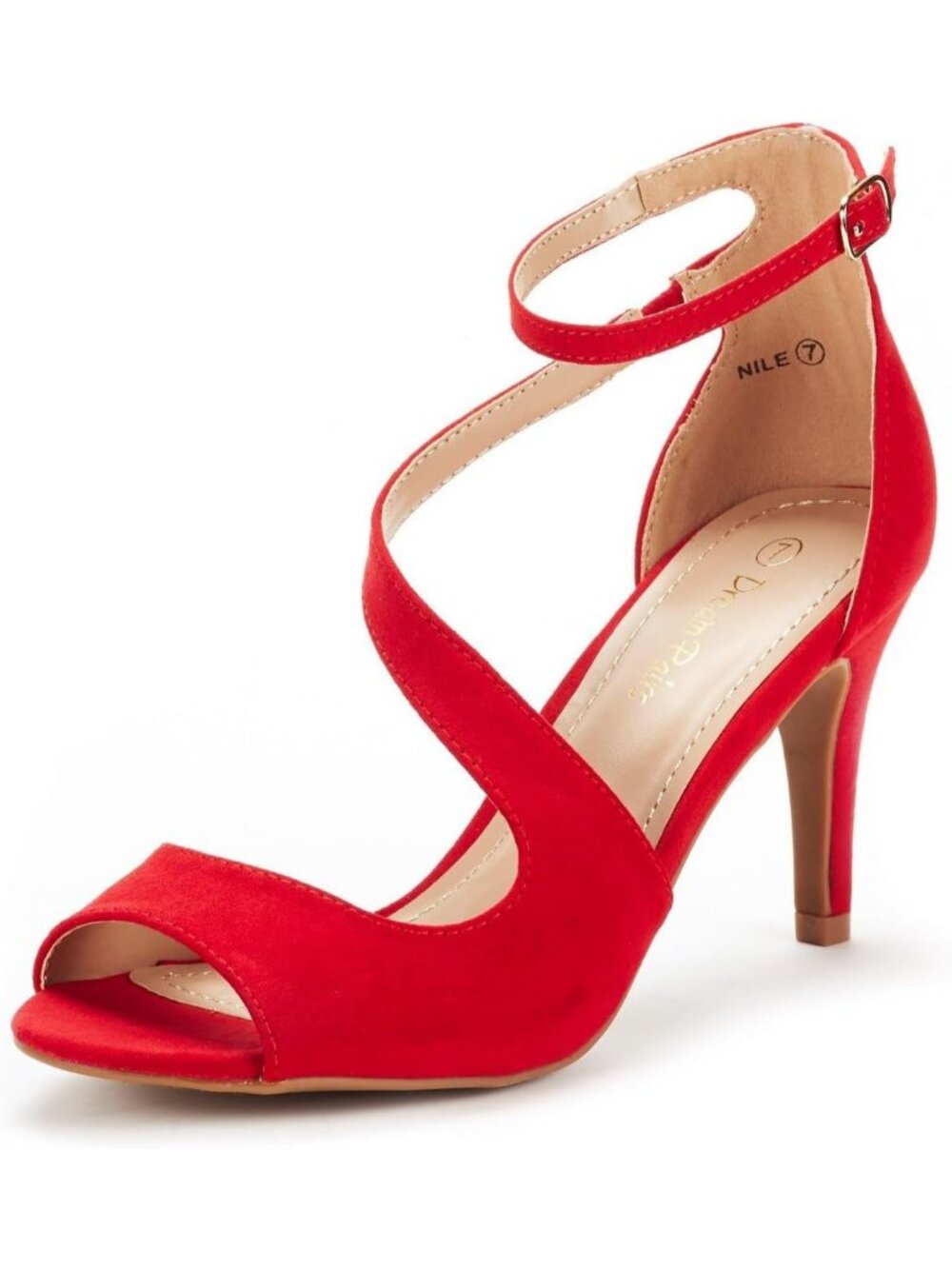 Women's Red Nubuck Open Toe Stiletto Ankle Strap Formal High Heel Party Sandals